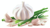 Fresh garlic 3d image. Realistic garlice vegetable wi