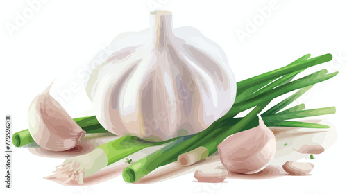 Fresh garlic 3d image. Realistic garlice vegetable wi photo