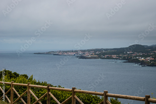 Viewpoint with wooden fence in Monte Brasil to São Mateus and Atlantic Ocean, Terceira - Azores PORTUGAL