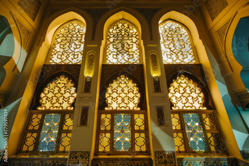 Interior Arabic architecture and sculptured walls.