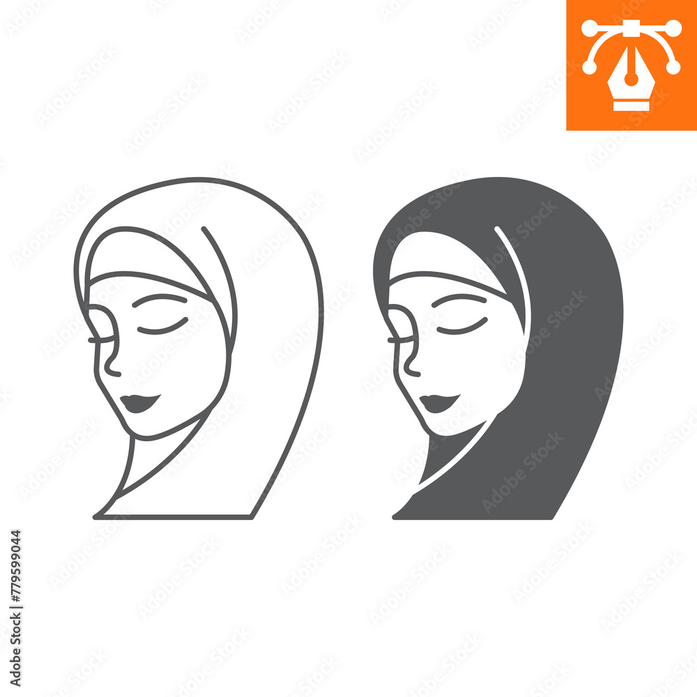 Hijab woman line and solid icon, outline style icon for web site or mobile app, Muslim woman and Ramadan, Islamic vector icon, simple vector illustration, vector graphics with editable strokes.