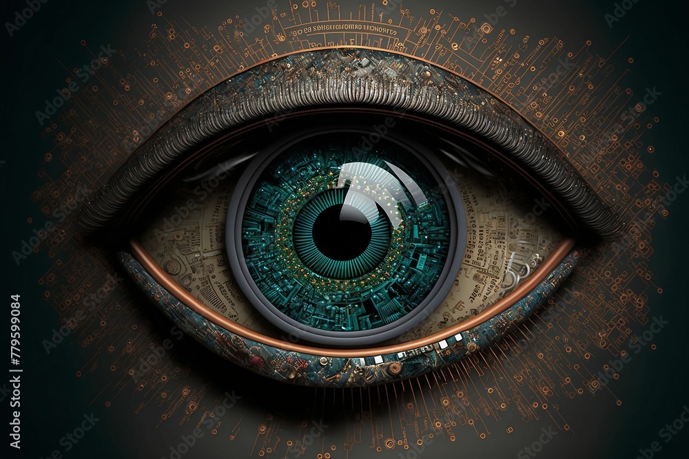 a close up shot of an eye with electronic parts in it