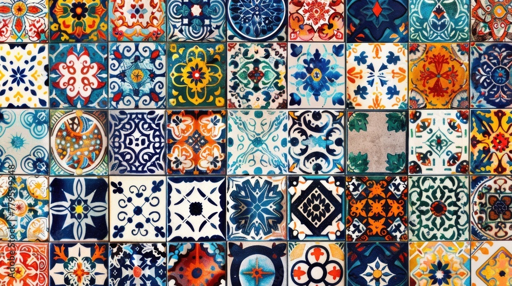 Colorful ceramic tiles with traditional patterns.