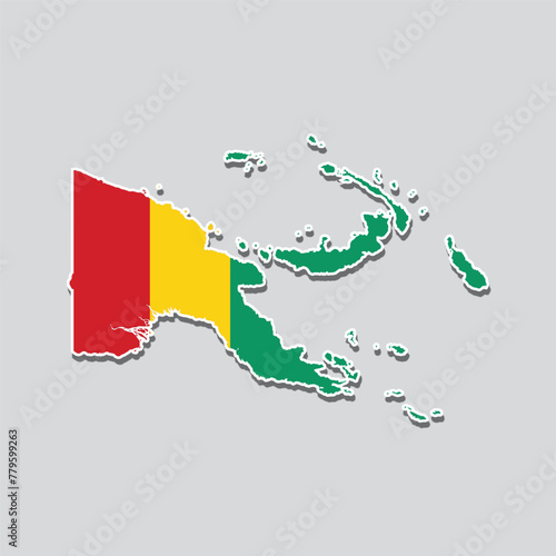 Vector illustration of a flag map of Guinea-Bissau isolated on a grey background.