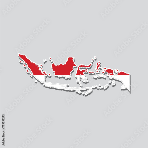 Vector illustration of a flag map of Indonesia isolated on a grey background.