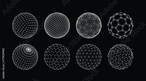 3D sphere mesh grid. Ball or sphere in grid of line. 3D abstract object in wireframe of lines and dots. Vector illustration.