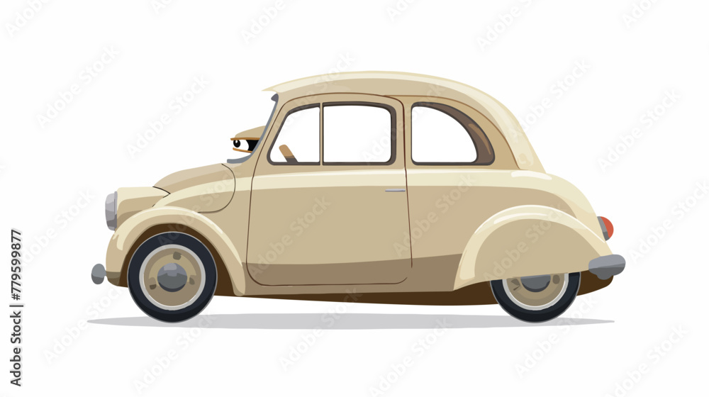 Funny small retro vintage car with eyes. Flat vector