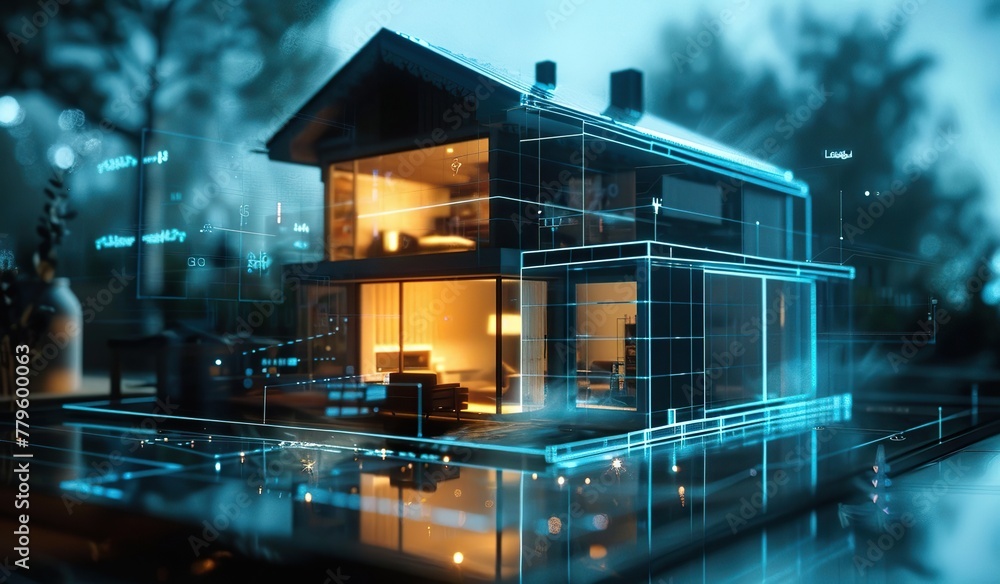 Futuristic smart home concept with digital interfaces Futuristic smart home concept with digital interfaces