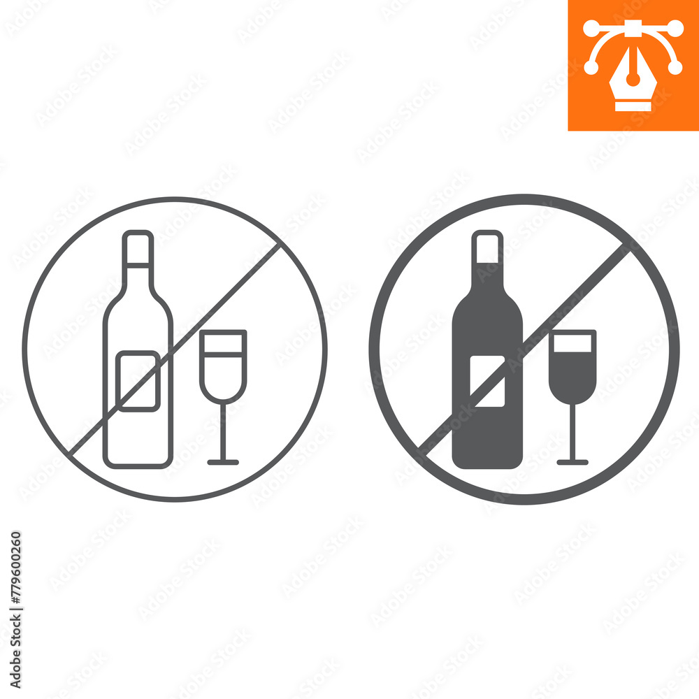 No alcohol line and solid icon, outline style icon for web site or mobile app, Ramadan and prohibition, no drinking vector icon, simple vector illustration, vector graphics with editable strokes. No alcohol line and solid icon, outline style icon for web site or mobile app, Ramadan and prohibition, no drinking vector icon, simple vector illustration, vector graphics with editable strokes.