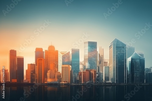 Futuristic effects Real Estate and Real Estate Development Modern buildings, city skyline in contemporary color style.