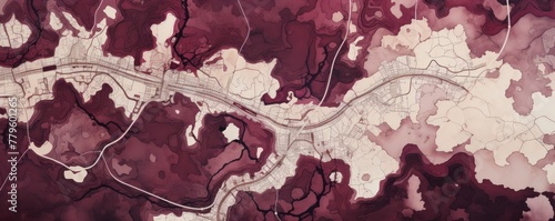 Maroon and white pattern with a Maroon background map lines sigths and pattern with topography sights in a city backdrop