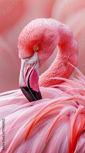 Close-up portrait of a pink flamingo