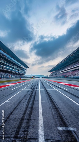 Empty race track with dramatic sky © Denys