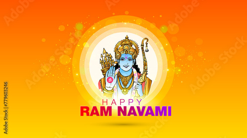 illustration of Lord Rama blessing pose. Happy Ram navami. Indian hindu god.