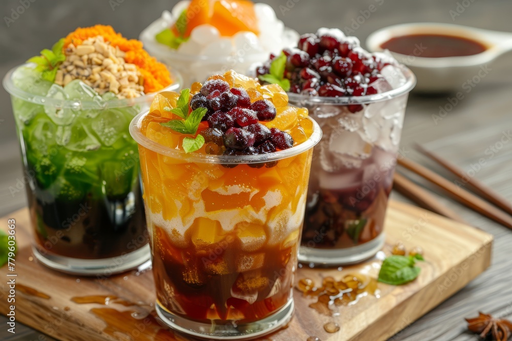 Desserts in Malaysia known as Cendol are made with ice beans sweets and fruits Desserts in Malaysia known as Cendol are made with ice beans sweets and fruits