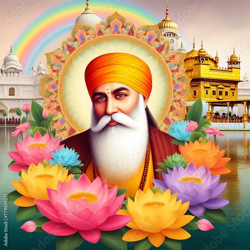 Sikh Guru Nanak Jayanti Art: Banner or Wallpaper Illustration photo