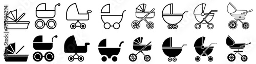 Baby carriage icon vector set. Stroller illustration sign collection. Baby symbol or logo.