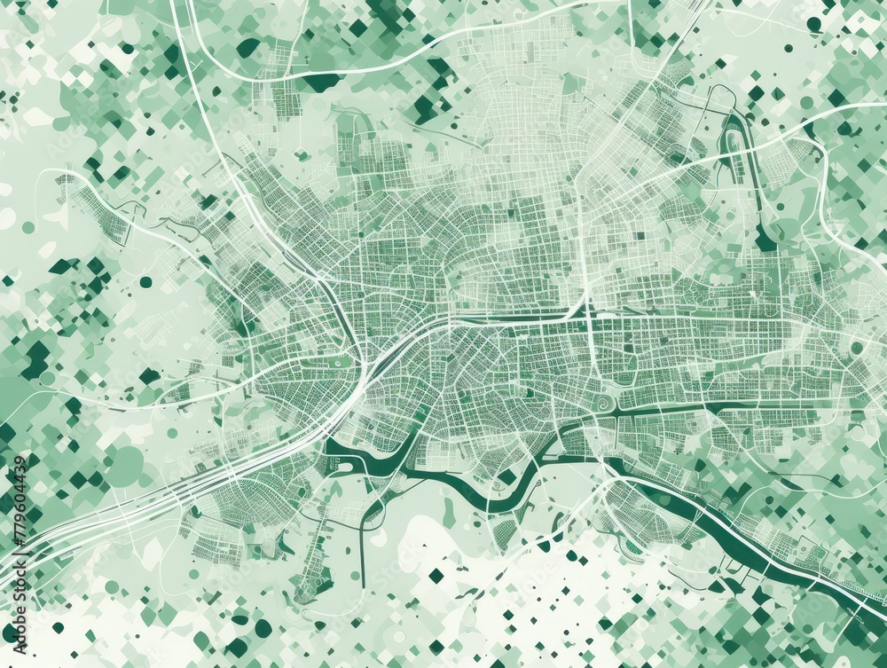 Mint Green and white pattern with a Mint Green background map lines sigths and pattern with topography sights in a city backdrop