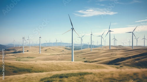 wind mills stand tall on the vast grassland. Referring to renewable energy