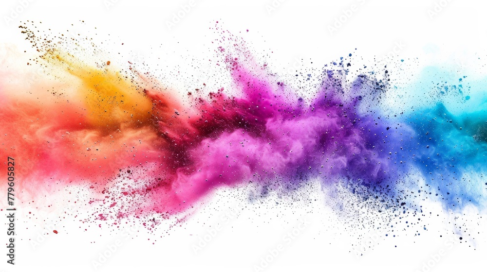 Vibrant color powder explosion on white background - obrazy, fototapety, plakaty 