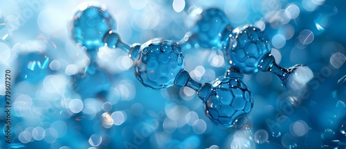 Blue fluid background with abstract glass molecules focus on water or energy. Concept Abstract Art, Blue Fluid Background, Glass Molecules, Water Energy, Visual Representation