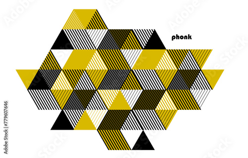 Abstract vector art with 3D isometric cubes geometric background, op art blocks with different forms isolated, polygonal graphic design, cubical theme.