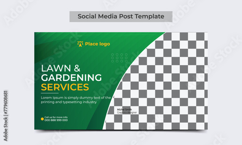Lawn and Gardening service social media post web banner template.