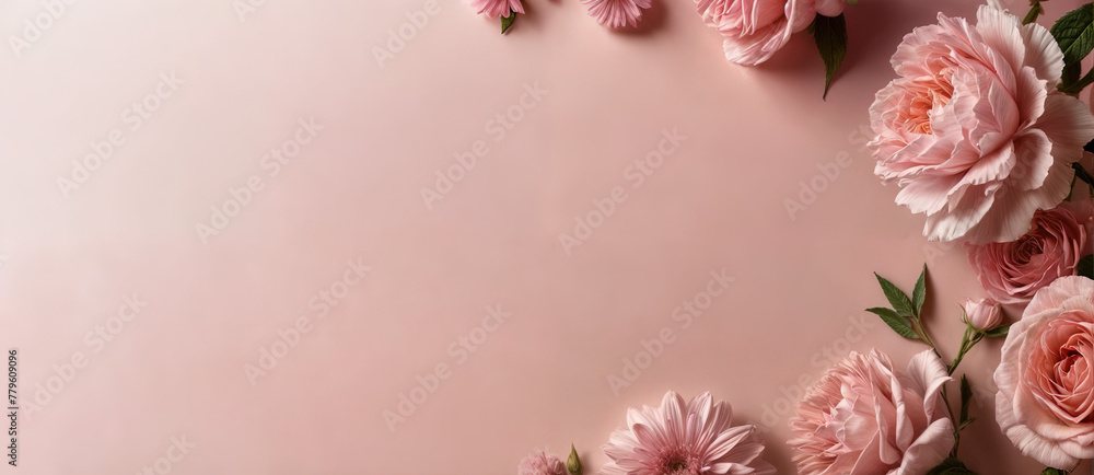 Fototapeta Stylish banner, greeting card with the inscription a pink background and rose flowers