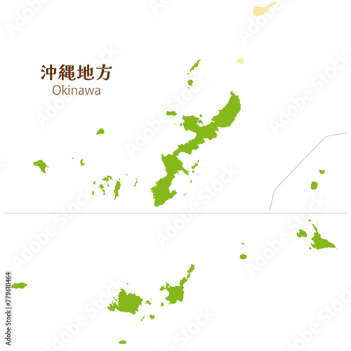 沖縄県全体の地図、離島を含む、シンプルでかわいい地図
