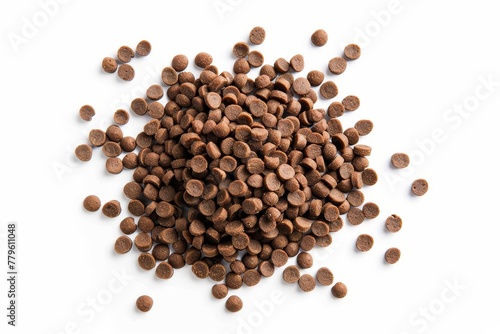 Dry dog food isolated top view on white background