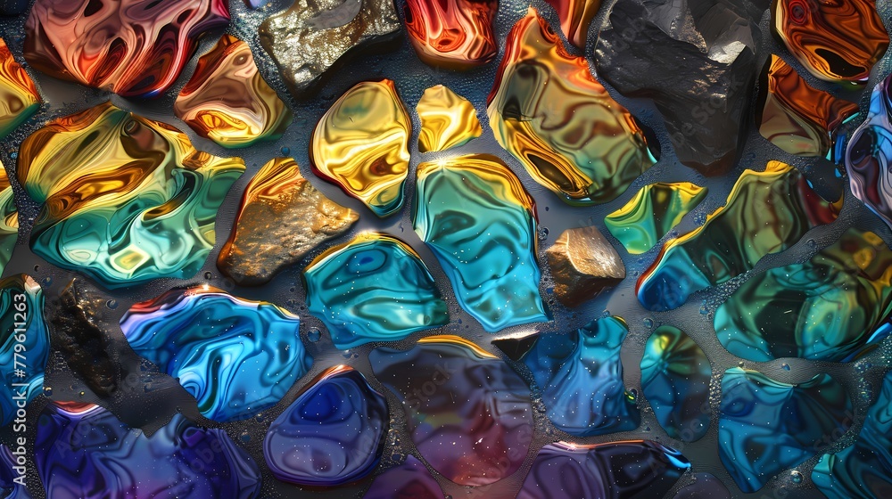 Nature's beauty captured in a breathtaking wallpaper of rainbow-hued stone water patterns.
