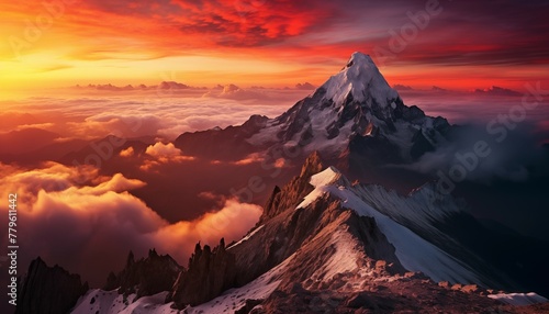 Mountain Sunset and Sunrise: Captivating views of snowy peaks and colorful skies over the Alps, blending nature's beauty with serene landscapes © Supachai