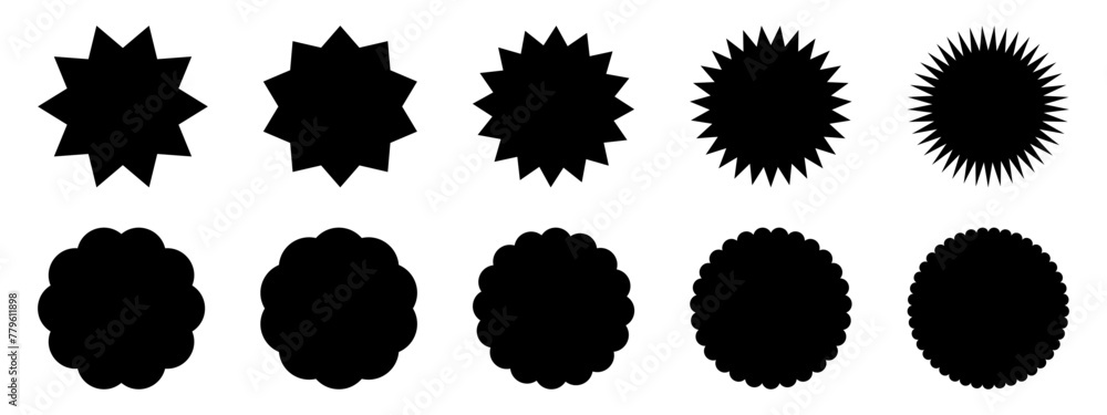 Set of starburst. Price sticker, sale sticker, price tag, starburst, quality mark, retro stars, sale or discount sticker, sunburst badges, sun ray frames, promotional badge set, shopping labels Set of starburst. Price sticker, sale sticker, price tag, starburst, quality mark, retro stars, sale or discount sticker, sunburst badges, sun ray frames, promotional badge set, shopping labels
