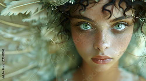 Cinematic, fantasy portrait of an alien forest woman with big eyes photo