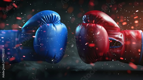 A 3D vector illustration featuring boxing gloves in red and blue, encapsulating the sport and game competition concept within the VS theme