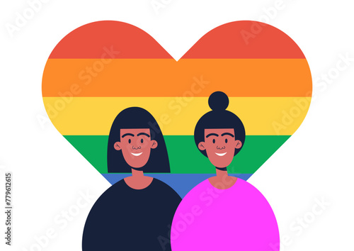 Stop Homophobia. 17 may. LGBT Pride rainbow hand protest symbol. Lesbian couple. Flat vector illustration.