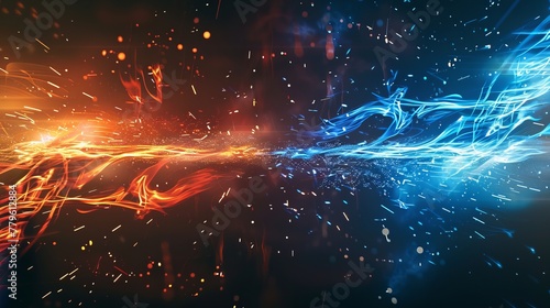 A dynamic versus background for sports games, matches, and tournaments featuring blue and orange flames with sparks