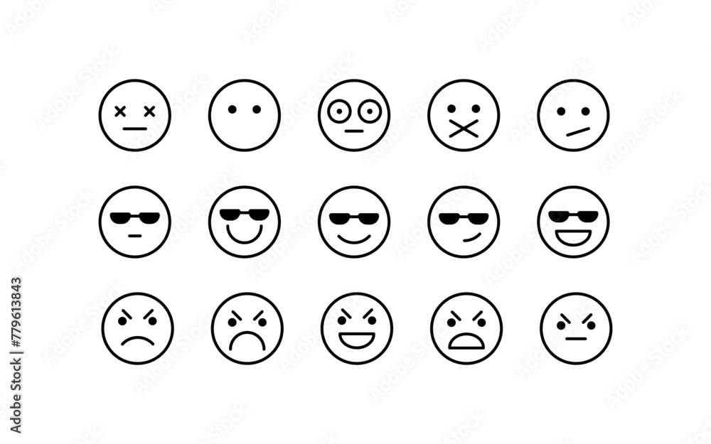 Set of emoticons icons. Outline, a collection of emoticons for all reactions. Vector icons Set of emoticons icons. Outline, a collection of emoticons for all reactions. Vector icons