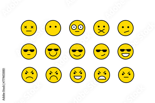 Set of emoticons icons. Flat, yellow, a collection of emoticons for all reactions. Vector icons