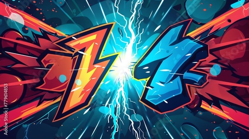 Comics-inspired versus frame with a lightning ray border, a comic fighting duel and confrontation logo for VS battle challenges and sports team matches in an isolated cartoon vector background