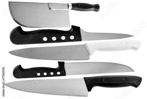 couteaux de cuisine professionnels sur fond transparent