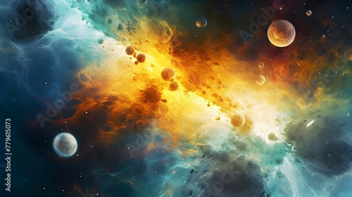 Digital planets nebula starry sky abstract graphic poster web page PPT background