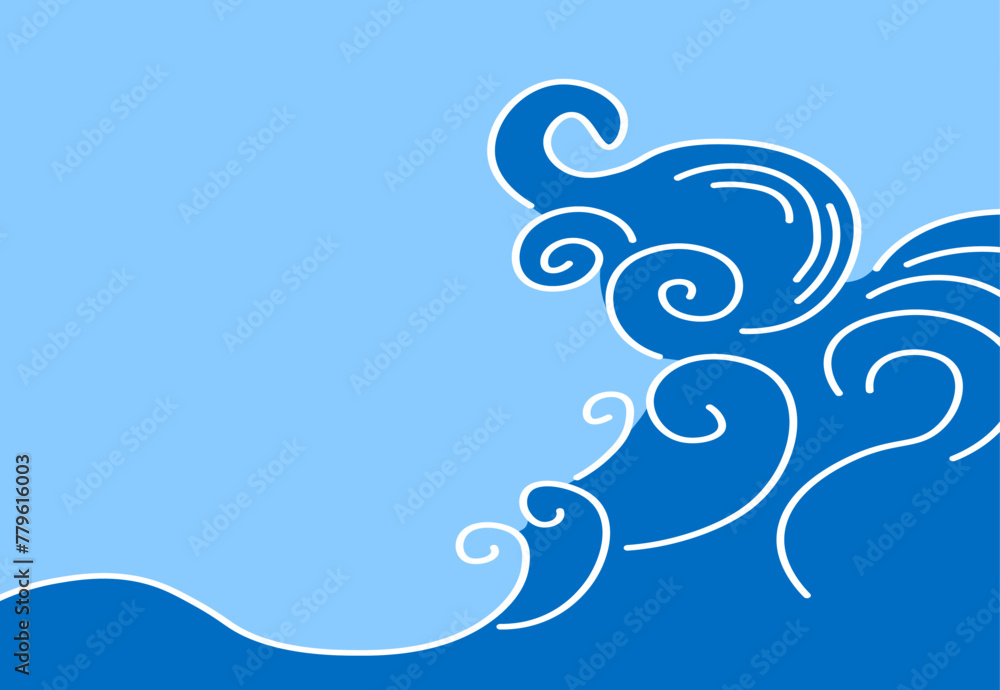 Blue wavy background icon. Flat, blue, beautiful sea background for design, blue wavy background. Vector illustration