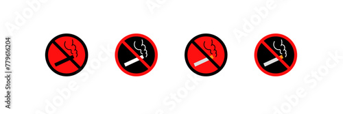 Smoking prohibited icons. Flat, red, cigarette and red circle, smoking prohibited icons. Vector icons