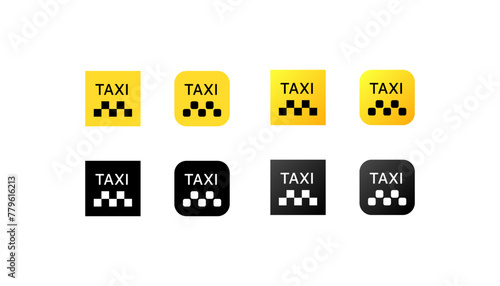 Taxi sign icons. Flat, yellow, TAXI signs icons set. Vector icons