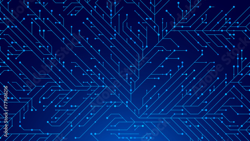 Blue CPU Microchip Circuit Tech Bg. Cyber Security Technology Background. Blue Cyber Lines. Digital Circuit Network Protection Backdrop. Vector Illustration.