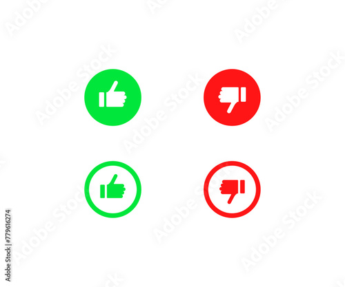 Like and dislike icons. Flat, color, social media ui design, thumbs up, thumbs down, like and dislike icons. Vector icons