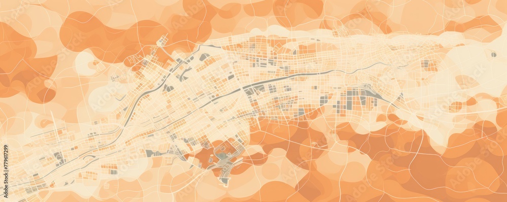 Peach and white pattern with a Peach background map lines sigths and pattern with topography sights in a city backdrop