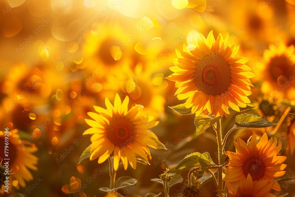 A field of sunflowers with a bright yellow color A field of sunflowers with a bright yellow color