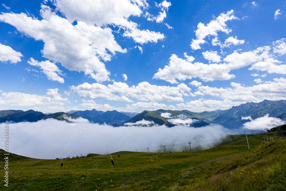 Summer landscape and clouds in Bagneres Luchon in Pyrenees, France Summer landscape and clouds in Bagneres Luchon in Pyrenees, France